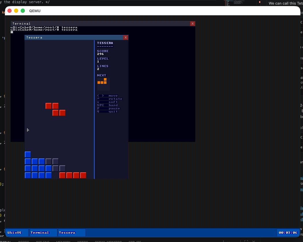 Tessera Tetris clone running on uBixOS